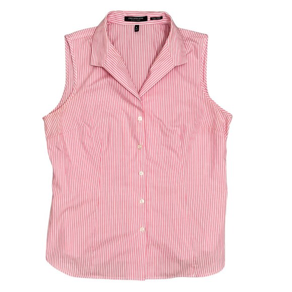 Jones New York Womens Pink Stripe Sleeveless Button Down Blouse Office Chic Sz L - Picture 1 of 9